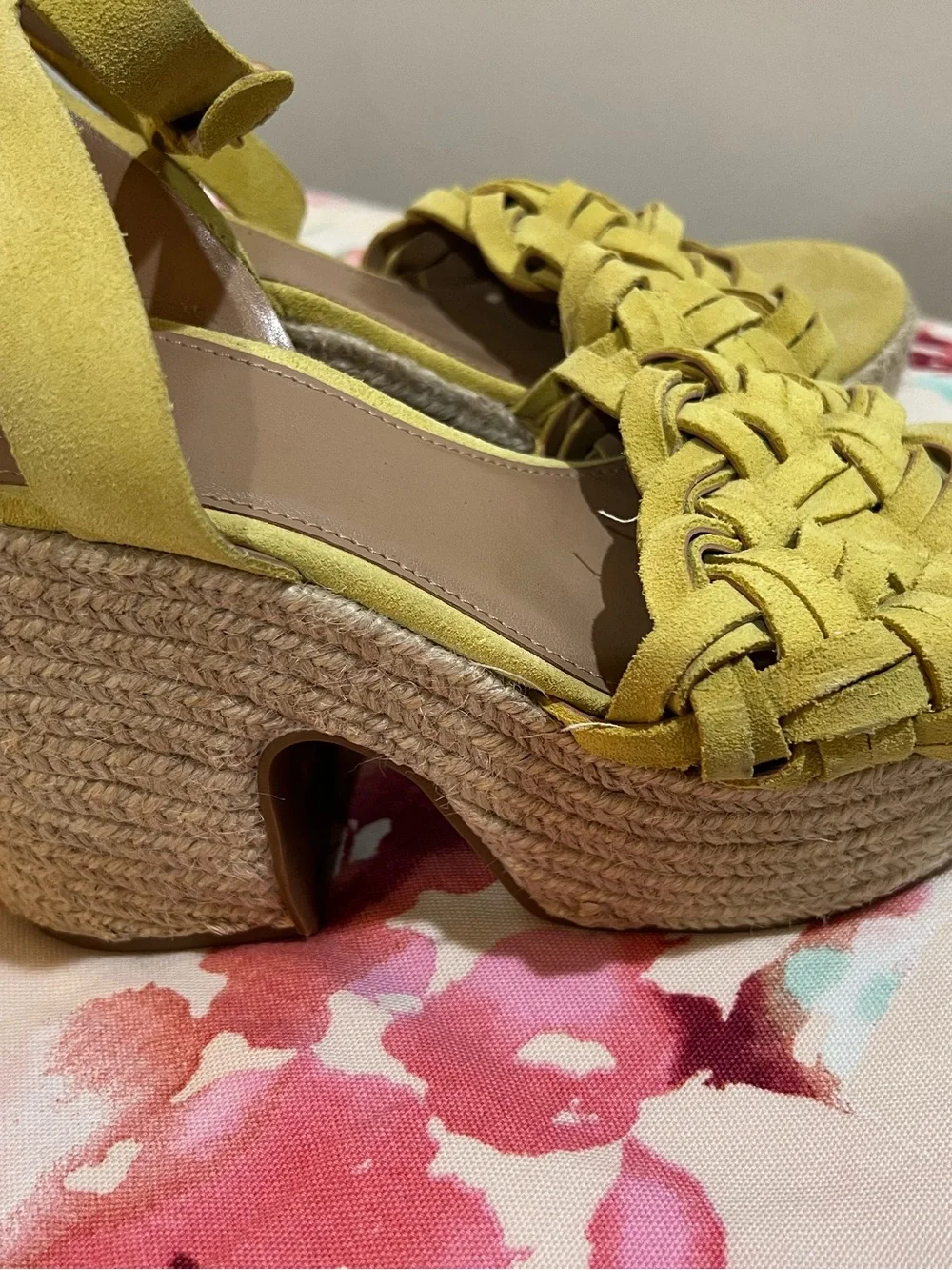 Marc Fisher Yellow Braided Espadrille Wedge Sandals